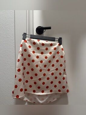 Polka Dot Satin Strapless Top in Cream and Red